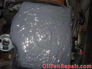 Oil Pan Repair - Oil Pan Covered In Epoxy